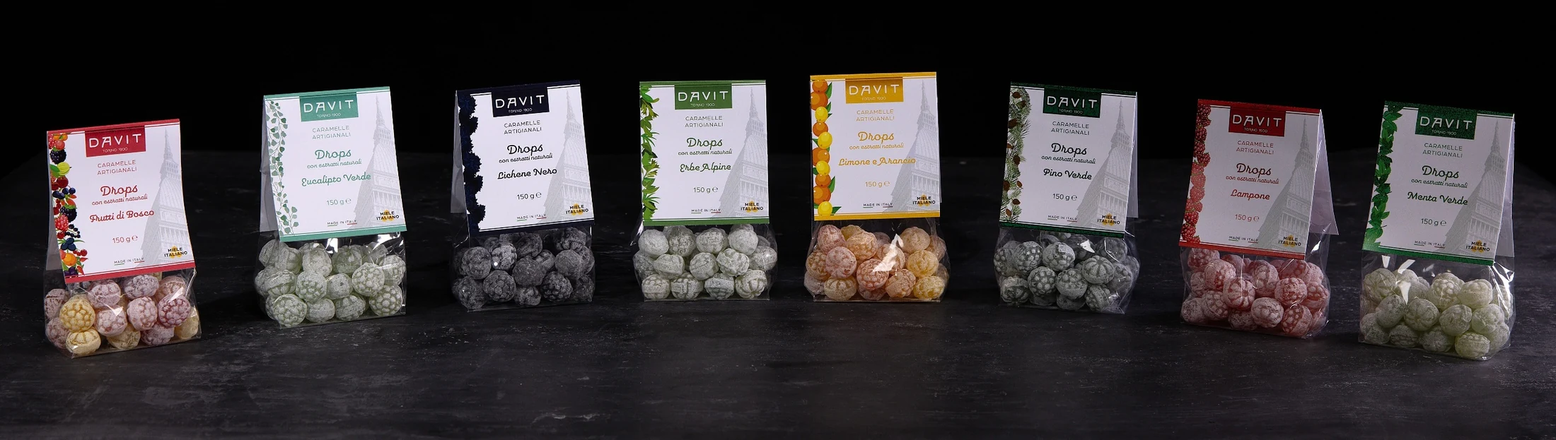 Assortimento di confezioni delle Caramelle DAVIT