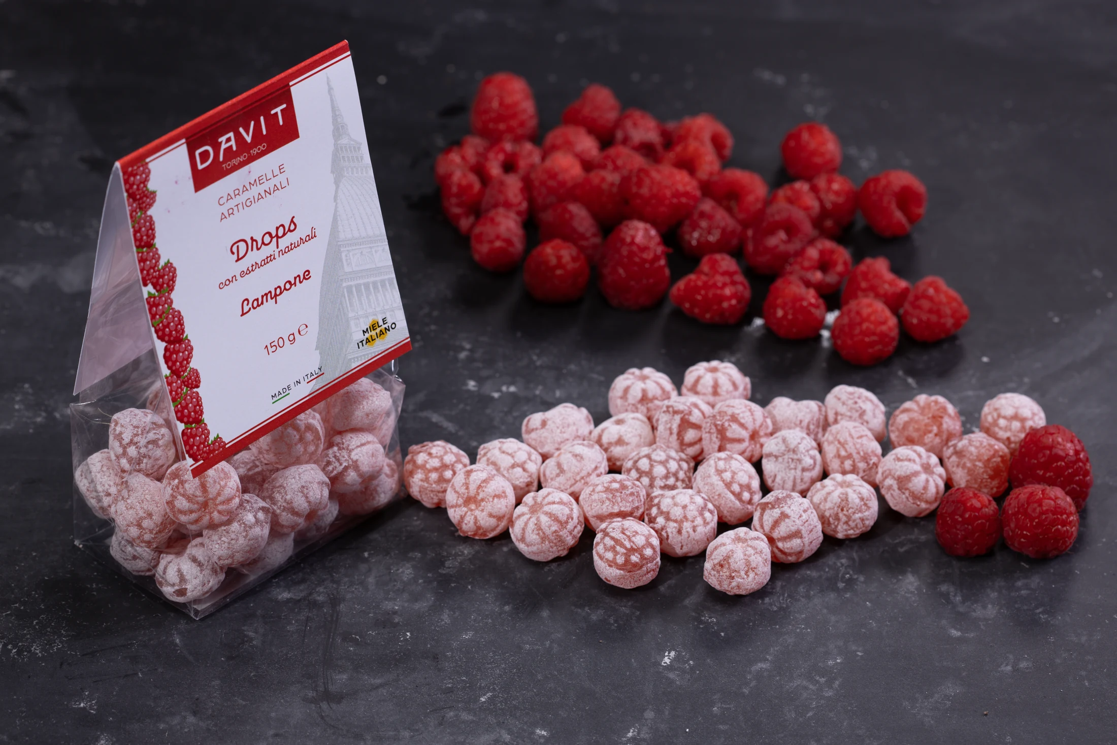 Caramelle Drops DAVIT al lampone con confezione